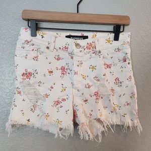 Express Floral Midi Vintage High Rise Distressed Shorts